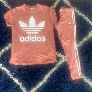Adidas pink oversized trefoil tee and leggings